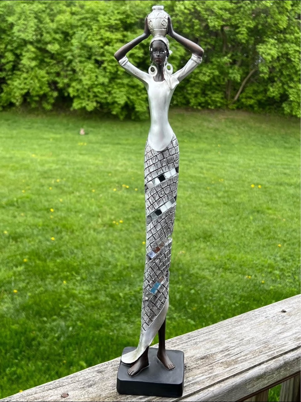 Elegant Black and White African Woman Figurine Accent Statue